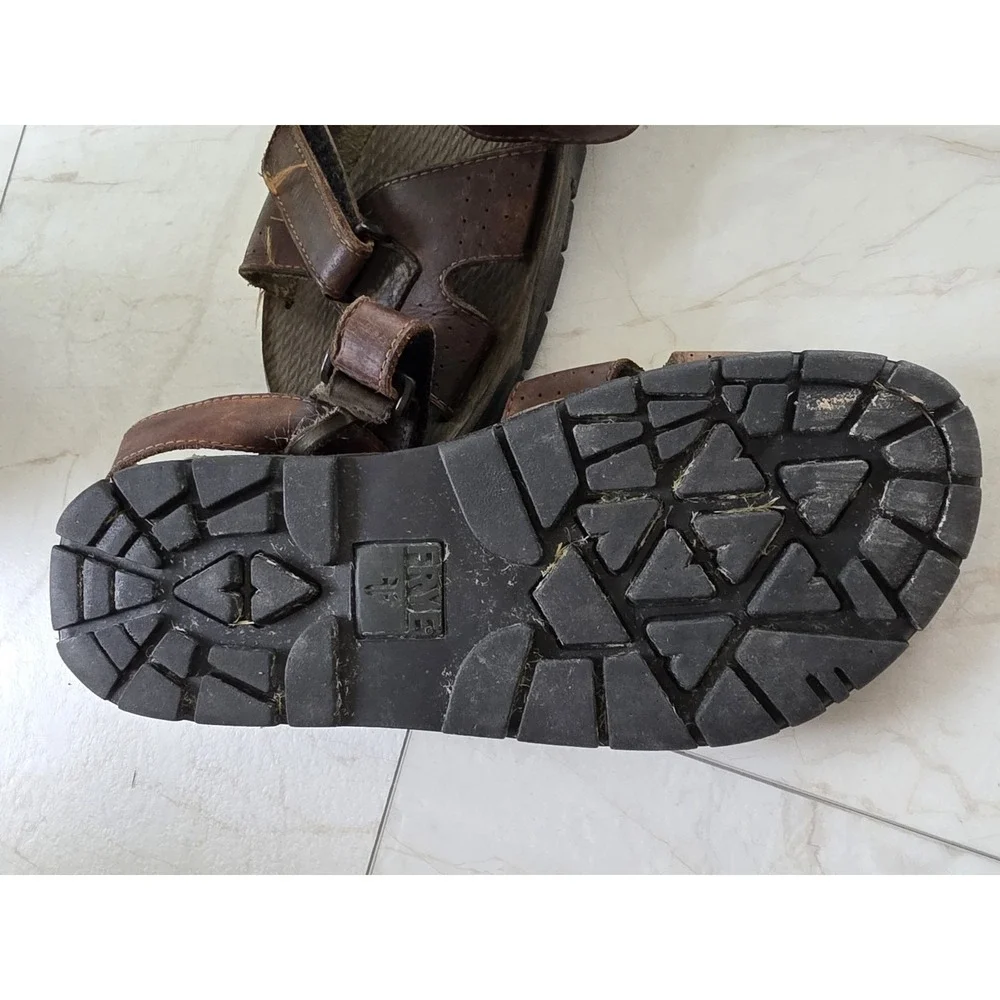 Vtg Frye Leather Fisherman Sandals Brown Adjustable Hook Loop Mens 10.5 Est